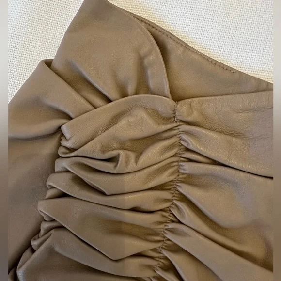 The Mannei Brown Ruched Leather Skirt - Picture 3 of 8